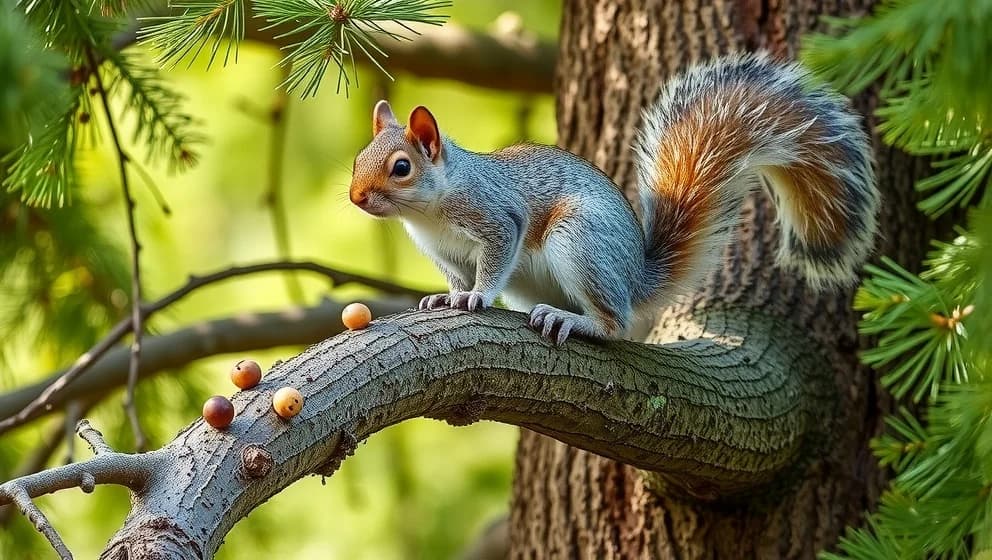 Ekorrn satt i granen och väntade