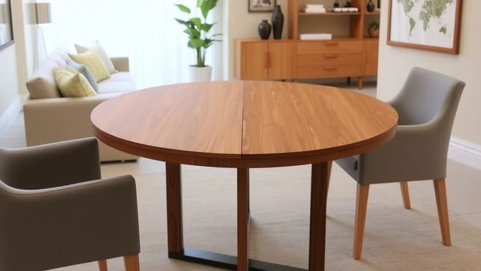 Runt matbord med iläggsskiva för det moderna hemmet