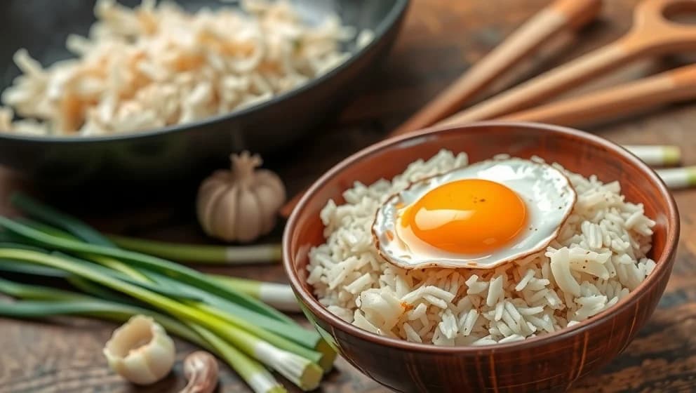 Stekt ris med ägg hemma på fem minuter