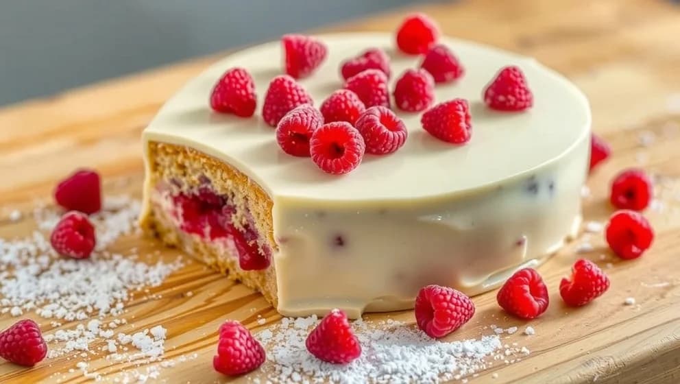 Vit kladdkaka med hallon så god och enkel